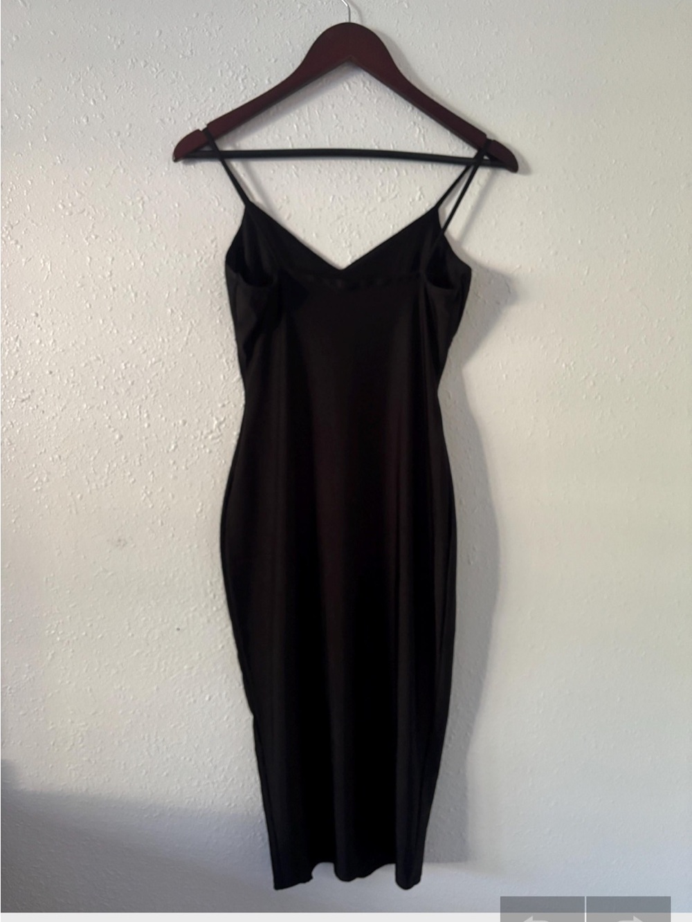 Black Slip Midi Dress with Spaghetti Straps